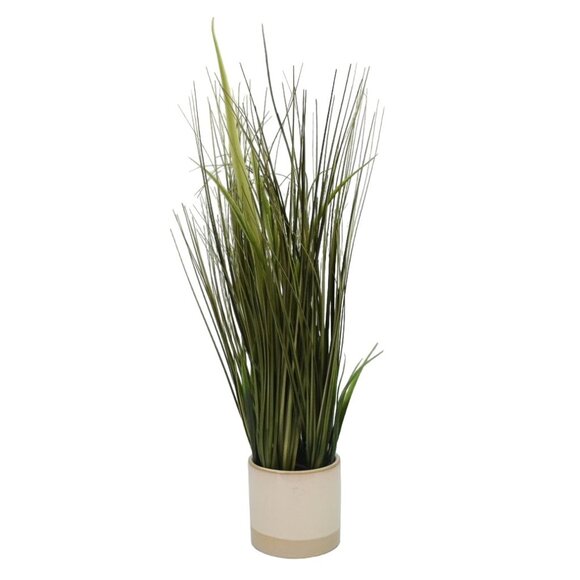 Artificial Grass Plant In Beige & White Ceramic Pot Modern Home Decor - Picture 5 of 6